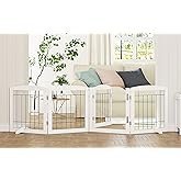91Say-Z-WML._AC_UL165_SR165165_.jpg PAWLAND Extra Wide Dog gate for The House, Doorway, Stairs, Dog Fences Indoor, Freestanding Foldable Wooden Pet Gates for Dogs, Set of Support Feet Included, 96 in Wide 30 in Tall, 4 Panels White