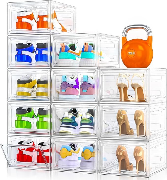 12-Pack Clear Stackable Shoe Storage Boxes, White