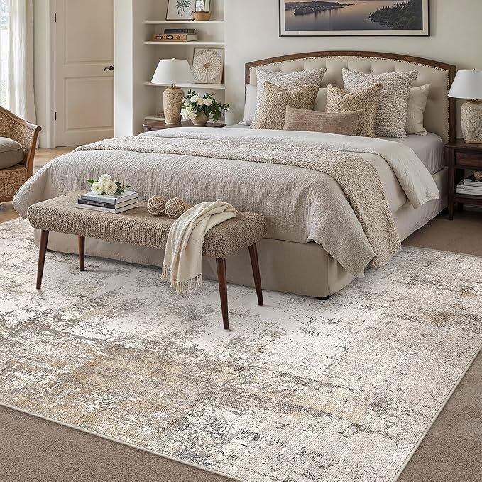 91iQ734kQL._AC_SX679_.jpg 8x10 Washable Abstract Area Rug, Brown & Grey