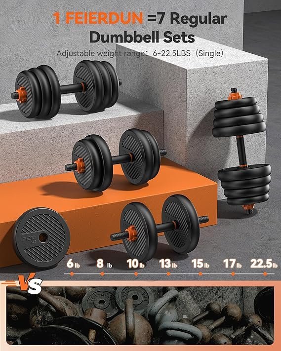 FEIERDUN DS2 Adjustable Dumbbells, 20/30/40/45/70/90lbs Free Weight Set with Connector, 5 in1 Dumbbells Set Used as Barbell, Kettlebells, Push up Stand, Weight Plate, Fitness Exercises for Home Gym Suitable Men/Women