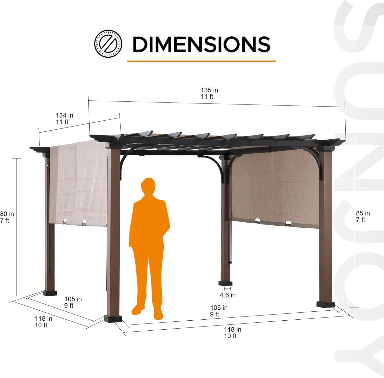 Sunjoy 11 x 11 ft Metal Pergola with Adjustable Tan Garden Shades
