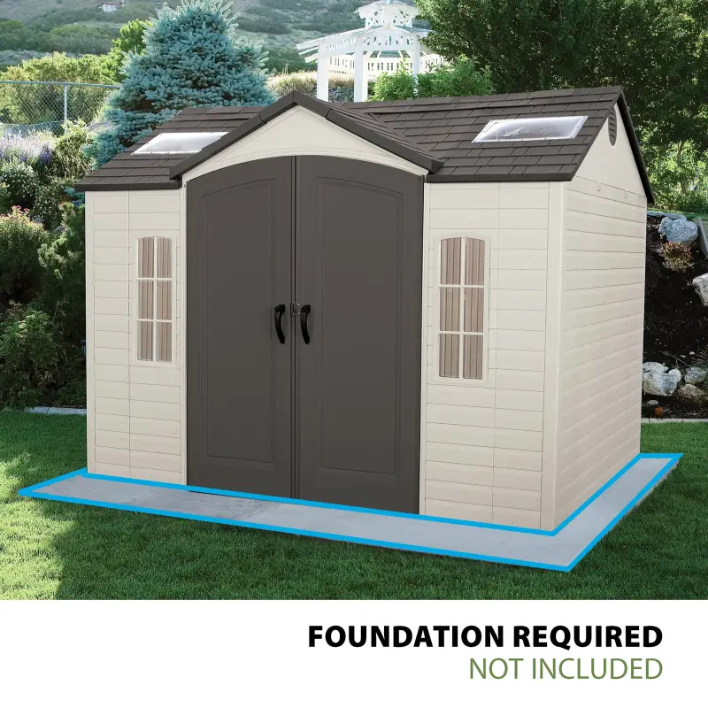 f1-26-1.webp Lifetime Lockable Polyethylene Outdoor Storage Shed, 10′ x 8′, Tan & Browns (60005)