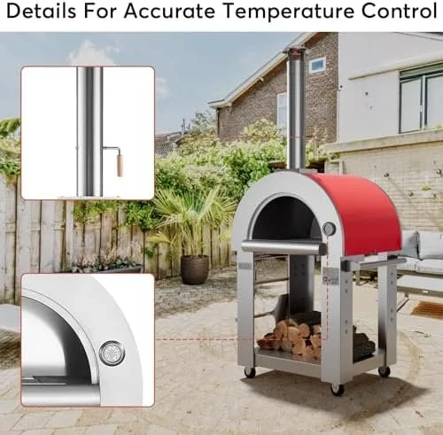 g2-4-1.webp Empava Pizza Oven with Open Shelf and Wheels for Outdoor Kitchen, Wood Fire for Grill & Camping Backyard Party in Stainless Steel, 38.6 Inch, Italian Red