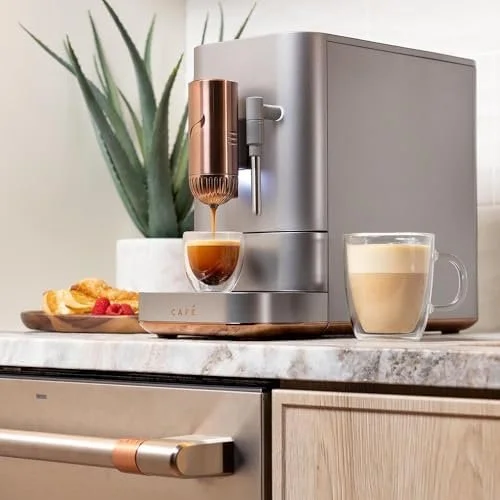 Café Affetto Automatic Espresso Machine + Milk Frother | Built-In & Adjustable Espresso Bean Grinders | One-Touch Brew in 90 Seconds | Steel Silver, 1.2 Liter, (C7CEBBS2RS3)