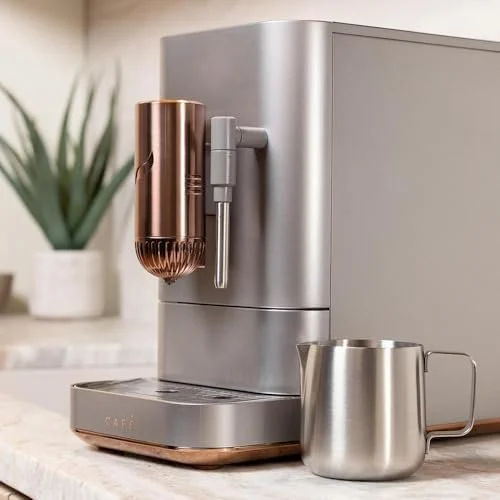 Café Affetto Automatic Espresso Machine + Milk Frother | Built-In & Adjustable Espresso Bean Grinders | One-Touch Brew in 90 Seconds | Steel Silver, 1.2 Liter, (C7CEBBS2RS3)