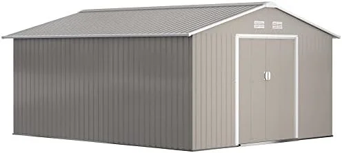 m1-25-1.webp Outsunny 11′ x 13′ Outdoor Storage Shed, Garden Tool Metal Shed with Foundation Kit, Double Lockable Door, Air Vents and Slopings Roofs, for Backyard, Patio, Lawn, Light Grays