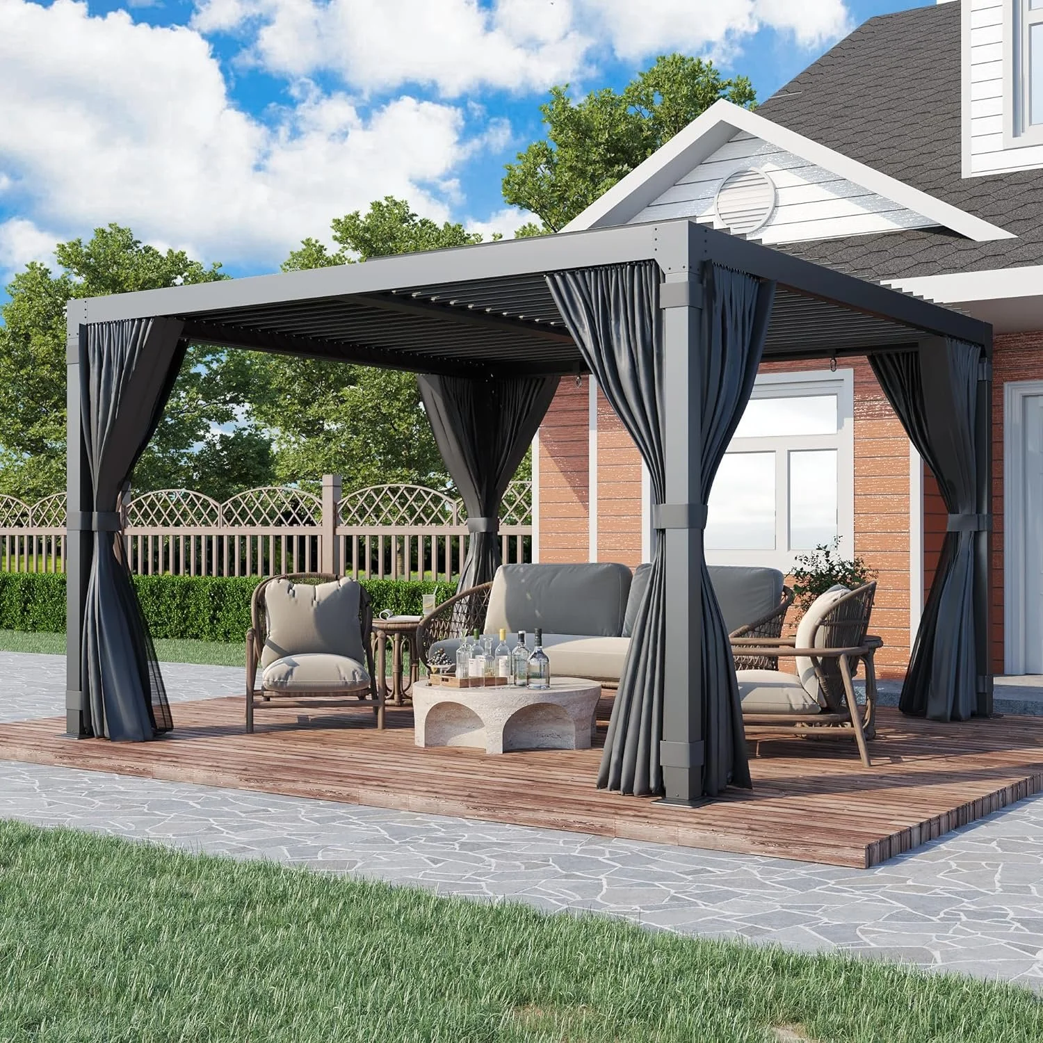 t1-9-1.webp EROMMY 10 ft. W x 10 ft. D Outdoor Louvereds Pergola