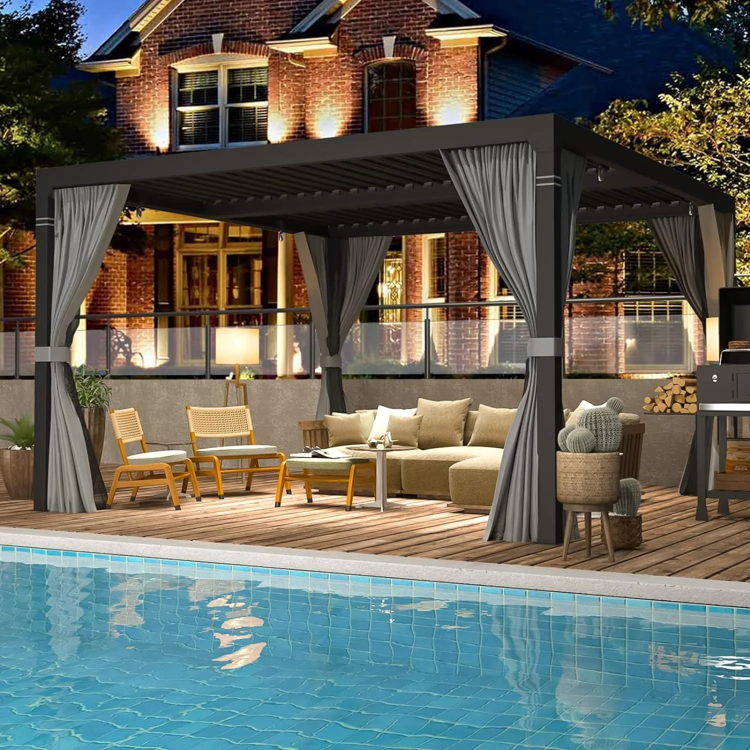 t2-8-1.webp EROMMY 10 ft. W x 10 ft. D Outdoor Louvereds Pergola