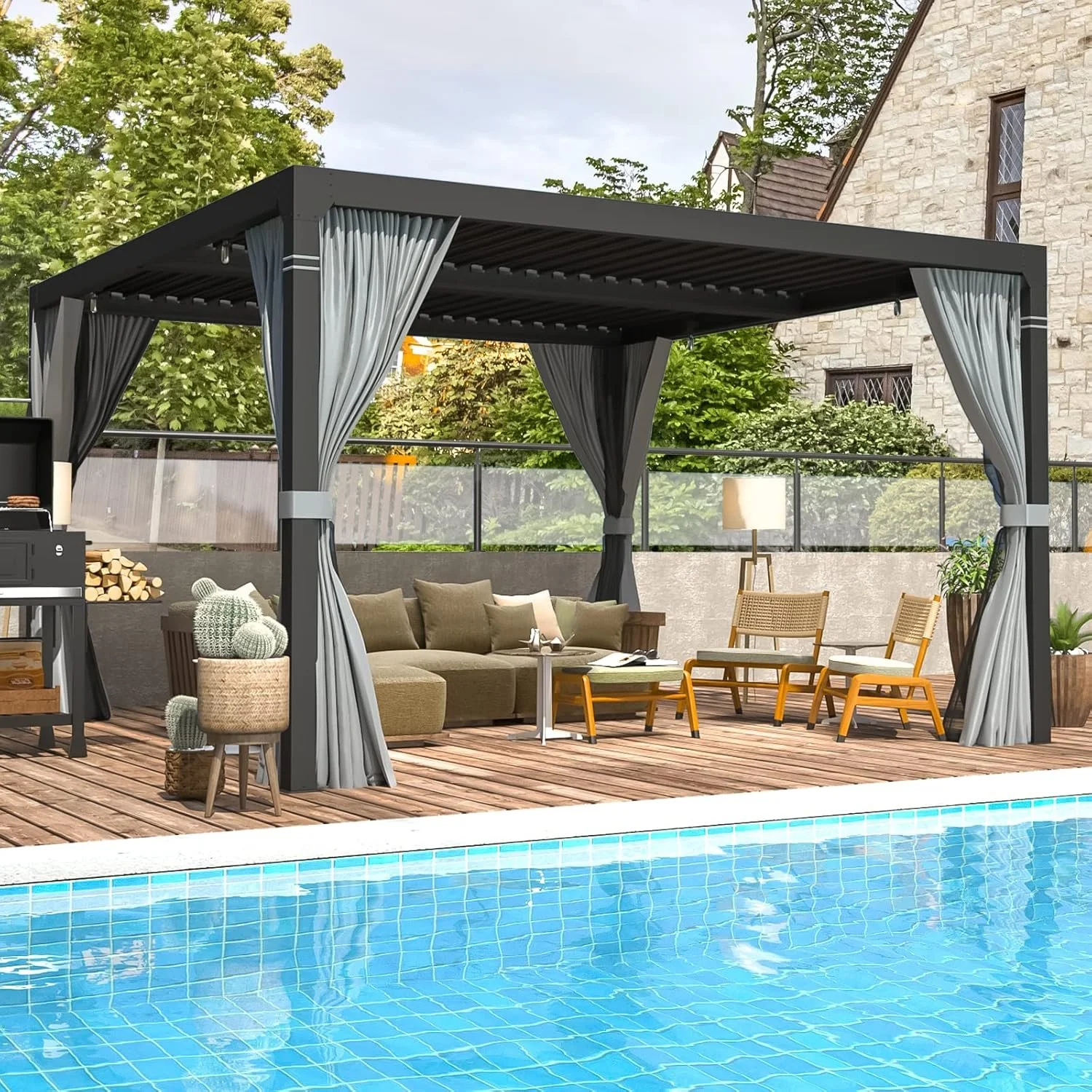 t3-6-1.webp EROMMY 10 ft. W x 10 ft. D Outdoor Louvereds Pergola