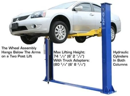 u2-15-1.webp ATLAS Automotive Equipment 9KBPX 2-Post Lift/Hoist, Baseplate Style, 9’6″ Minimum Ceiling Height, 9,000lb Capacity, Symmetric Arms, Dual Hydraulic Chain Drives Cylinders, for Low Ceiling Home Use