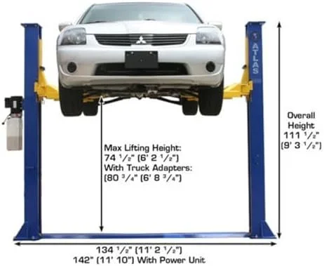 u3-15-1.webp ATLAS Automotive Equipment 9KBPX 2-Post Lift/Hoist, Baseplate Style, 9’6″ Minimum Ceiling Height, 9,000lb Capacity, Symmetric Arms, Dual Hydraulic Chain Drives Cylinders, for Low Ceiling Home Use