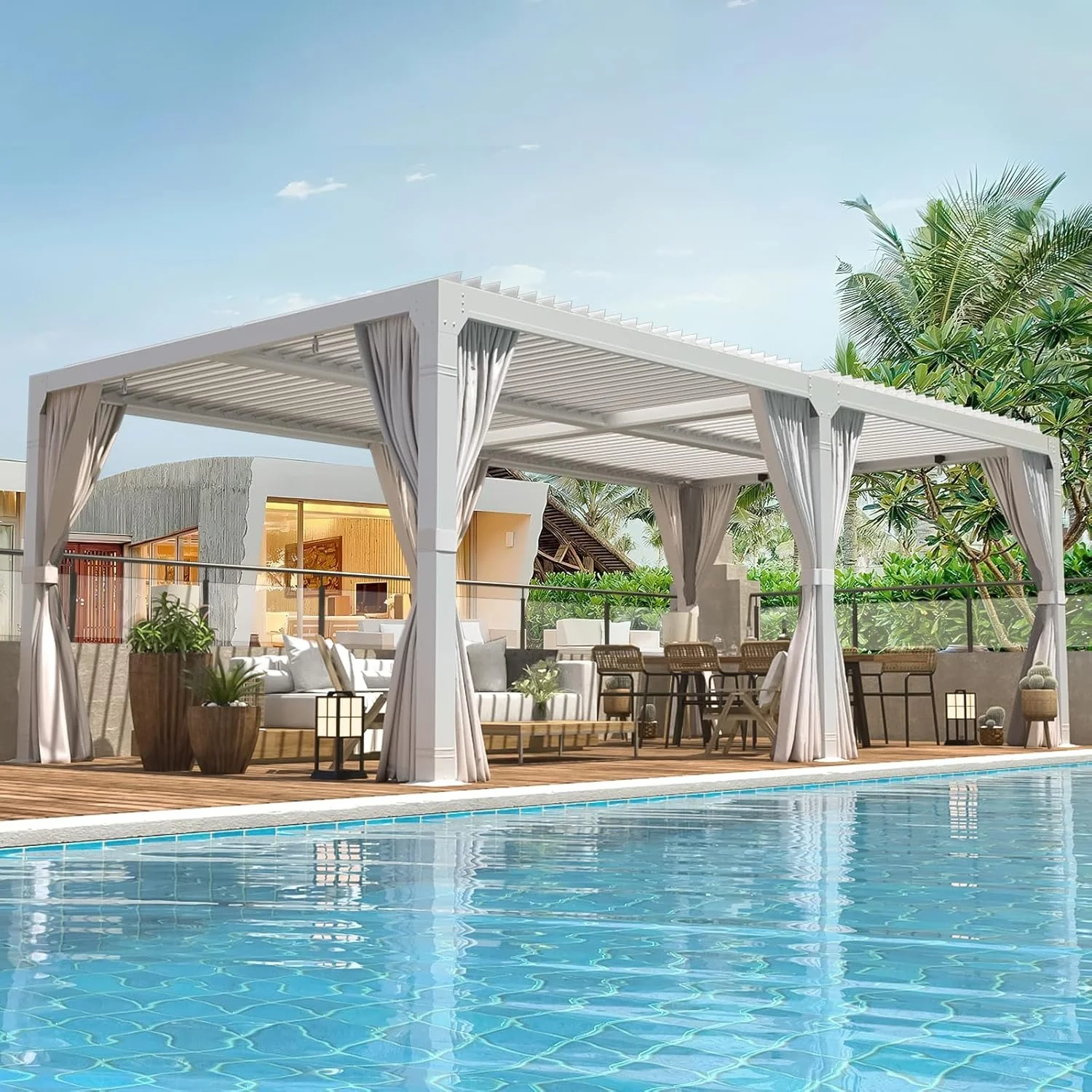 v1-7-1.webp Erommy Outdoor Louvered Pergola Gazebo with Adjustable Aluminum Rainproof Roofs
