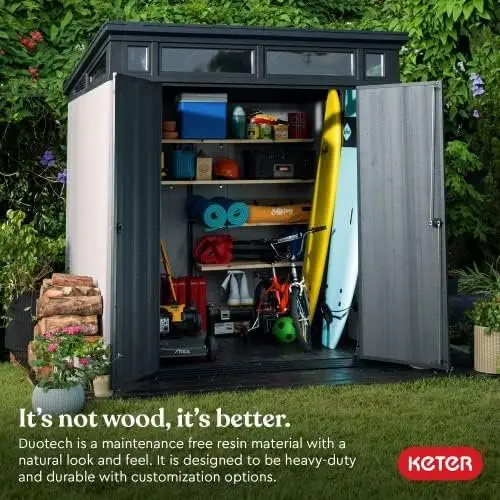 v2-17-1.webp Keter Outdoor Storage Sheds, for House, Patio & Yard, Plastic Resin, Artisan, 7×7 Ft, Gray