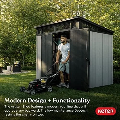 v3-17-1.webp Keter Outdoor Storage Sheds, for House, Patio & Yard, Plastic Resin, Artisan, 7×7 Ft, Gray